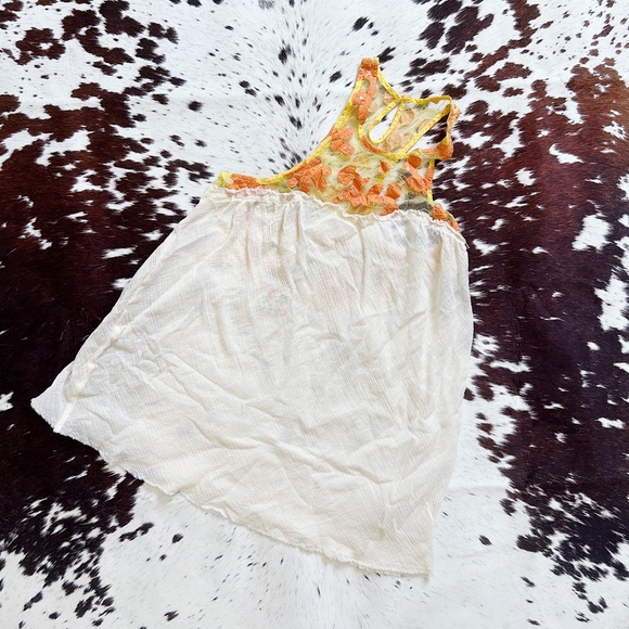 Free People Tops - Free People Orange Lace Crepe High Neck Asymmetrical Tank